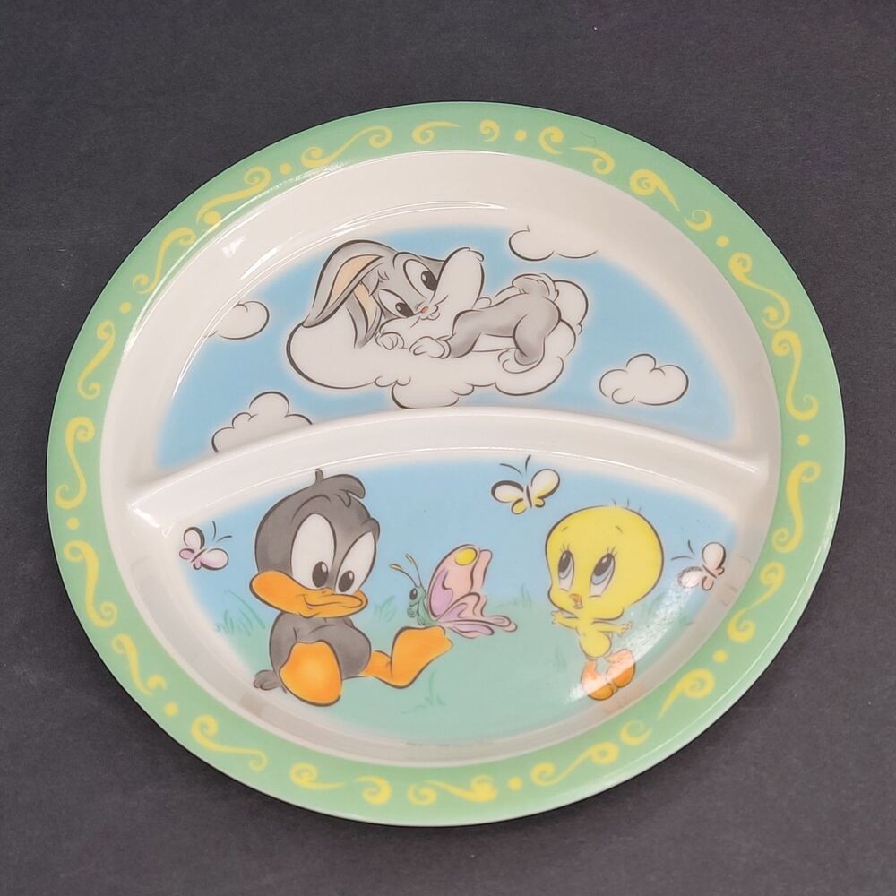 Vtg 1998 Baby Looney Tunes Divided Plate Zak Designs Bugs Daffy Tweety Melamine